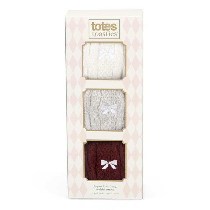 totes toasties® Ladies Supersoft Ankle Socks With Embroidery Burgundy / Cream / Grey Extra Image 7